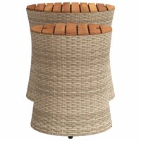 Tuinbijzettafels 2 st met houten blad poly rattan beige 5