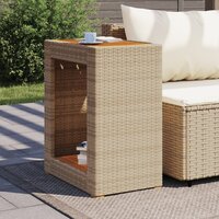 Tuinbijzettafel met houten blad 60x40x75 cm poly rattan beige 3