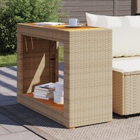 Tuinbijzettafel met houten blad 100x40x75 cm poly rattan beige 3