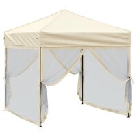 Partytent inklapbaar met zijwanden 2x2 m cr&egrave;mekleurig 3