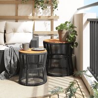 Tuinbijzettafels 2 st met houten blad poly rattan zwart 3