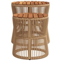 Tuinbijzettafels 2 st met houten blad poly rattan beige 5