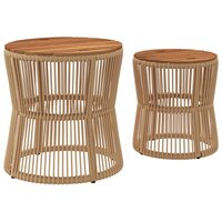 Tuinbijzettafels 2 st met houten blad poly rattan beige 6