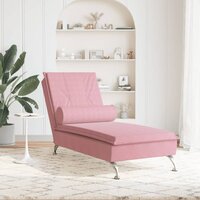 Massage chaise longue met bolster fluweel roze 3