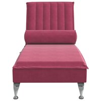 Massage chaise longue met bolster fluweel wijnrood 4