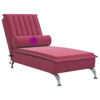 Massage chaise longue met bolster fluweel wijnrood 7