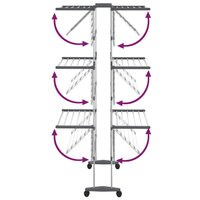 Droogrek 3-laags met wieltjes 60x70x129 cm zilverkleurig 5
