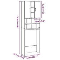 Wasmachinekast 64x25,5x190 cm artisanaal eikenkleur 12