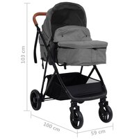 Kinderwagen 2-in-1 staal lichtgrijs en zwart 12