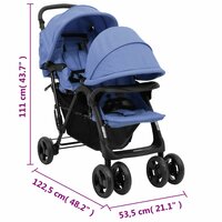Tweeling kinderwagen tandem staal marineblauw 12