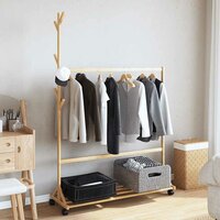 Kledingrek met haken en wielen 100x35x157 cm bamboe 3