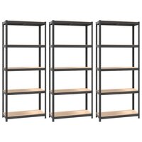 Opbergrekken 5-laags 3 st staal &amp; bewerkt hout antracietkleurig 2