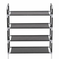 Schoenenrek met 4 schappen metaal en ongeweven stof zwart 4