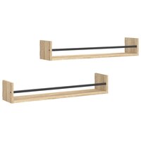 Wandschappen met stangen 2 st 80x16x14 cm Sonoma eikenkleurig 2