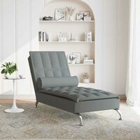 Massage chaise longue met bolster stof donkergrijs 3