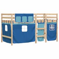 Kinderhoogslaper met gordijnen 90x200 cm grenenhout blauw 3