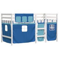 Kinderhoogslaper met gordijnen 90x190 cm grenenhout blauw 3