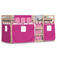 Stapelbed met gordijnen 90x190 cm grenenhout roze 2