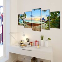 Canvas muurdruk set zandstrand met hangmat 200 x 100 cm 2