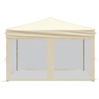 Partytent inklapbaar met zijwanden 3x3 m cr&egrave;mekleurig 4