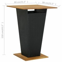 Bartafel 80x80x110 cm poly rattan en massief acaciahout zwart 6