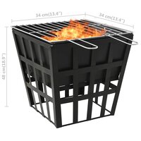 Vuurplaats en barbecue 2-in-1 34x34x48 cm staal 8