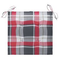 Schommelstoel met rood geruit kussen massief teakhout 6