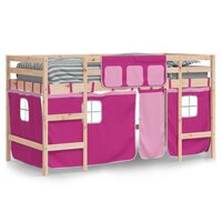 Kinderhoogslaper met gordijnen 80x200 cm grenenhout roze 3