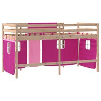 Kinderhoogslaper met gordijnen 80x200 cm grenenhout roze 9
