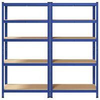 Opbergrekken 2 st 5-laags staal en bewerkt hout blauw 4