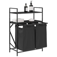 Wasmand 2 vakken met planken zwart eikenkleurig 4