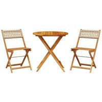 3-delige Bistroset poly rattan en massief hout beige 2
