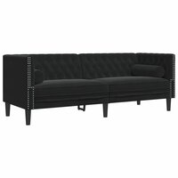 Driezitsbank Chesterfield-stijl met bolsters fluweel zwart 2
