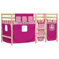Kinderhoogslaper met gordijnen 80x200 cm grenenhout roze 3