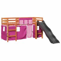 Kinderhoogslaper met gordijnen 80x200 cm grenenhout roze 2