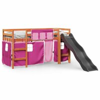 Kinderhoogslaper met gordijnen 80x200 cm grenenhout roze 3