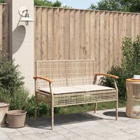 Tuinbank met kussen poly rattan en acaciahout beige 3
