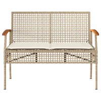 Tuinbank met kussen poly rattan en acaciahout beige 4