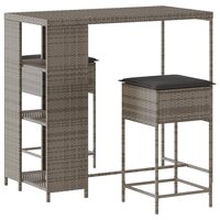 3-delige Tuinbarset met kussens poly rattan grijs 2