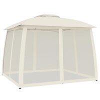 Prieel zijwanden van gaas en dubbel dak 2,93x2,93 m staal cr&egrave;me 2