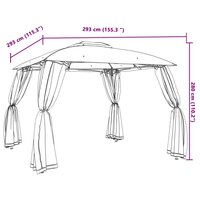 Prieel zijwanden van gaas en dubbel dak 2,93x2,93 m staal cr&egrave;me 9