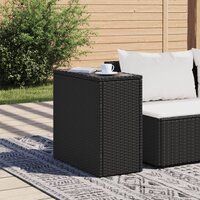 Tuinbijzettafel met glazen blad 58x27,5x55 cm poly rattan zwart 3