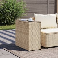 Tuinbijzettafel met glazen blad 58x27,5x55 cm poly rattan beige 3