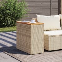 Tuinbijzettafel met houten blad 58x27,5x55 cm poly rattan beige 3