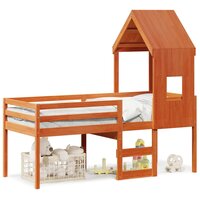 Hoogslaper met dak massief grenenhout wasbruin 90x200 cm 2