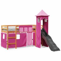 Kinderhoogslaper met toren 80x200 cm massief grenenhout roze 3