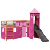 Kinderhoogslaper met toren 80x200 cm massief grenenhout roze 4