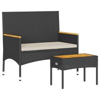 Tuinbank 2-zits met kussens en tafel poly rattan zwart 2