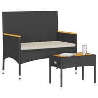 Tuinbank 2-zits met kussens en tafel poly rattan zwart 3