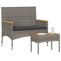 Tuinbank 2-zits met kussens en tafel poly rattan grijs 3